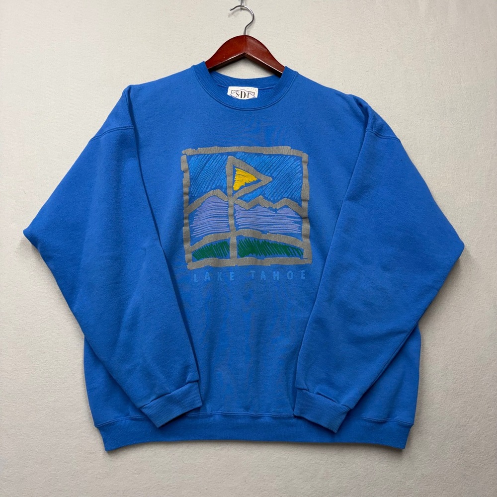 SDI Sweatshirt Men XL Blue Lake Tahoe Vintage 90s Graphic Mountain Crewneck